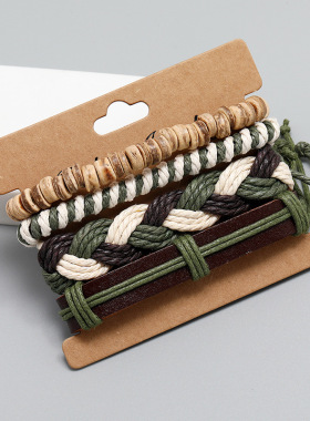 新款复古个性编织皮革麻绳手环