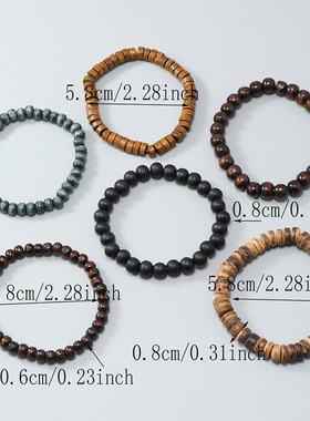 跨境热销新款配饰简约手工串珠手镯文艺复古弹力线椰壳木珠手链