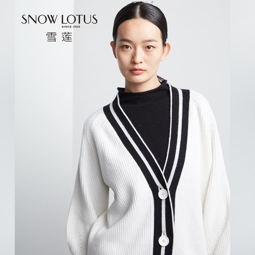 雪莲羊绒开衫V领女士羊毛时尚针织毛衣保暖加厚外套秋冬新款 - 图0