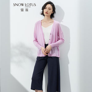 SNOW LOTUS/雪莲纯羊毛针织薄款开衫V领短款空调衫女春夏新款