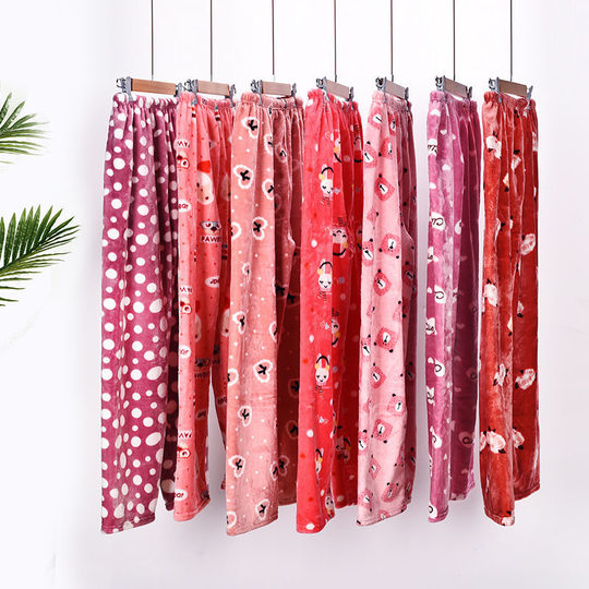 Flannel pajama pants for women in autumn and winter plus velvet thick wide-leg pants internet celebrity style can be worn outside with larger size home pants