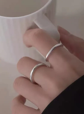 s999纯银素圈戒指女轻奢高级感足银食指戒时尚个性小众设计指环