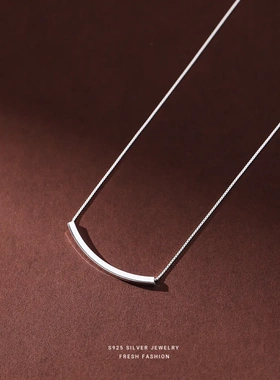 s925纯银项链简约时尚日韩方形管链女款冷淡风锁骨链项饰轻奢百搭