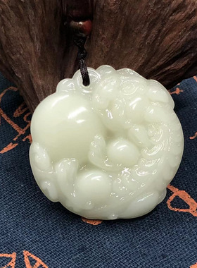 直播热销仿阿富汗玉貔貅吊坠仿白玉石玉器挂件男女款招财皮休项链