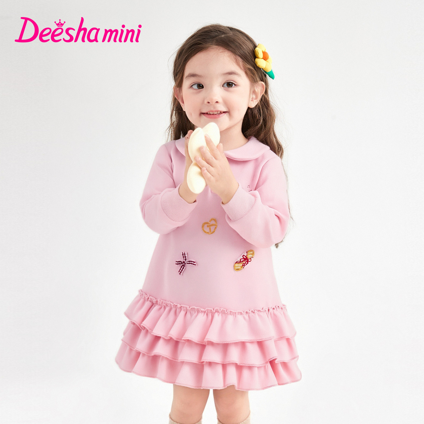 笛莎官方旗舰女童裙子春季新款儿童女宝童装长袖连衣裙甜美洋气,淘宝优惠券,粉丝福利购,淘宝优惠卷