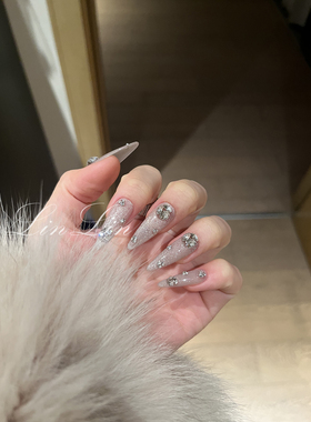 ScoLin【暮光】手工定制穿戴甲 全华 爆闪水晶猫眼钻球长水滴美甲