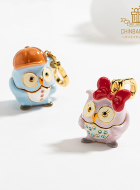 猫头鹰手绘珐琅彩空心吊坠项链