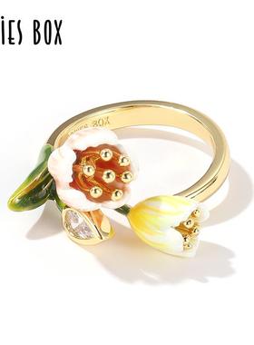 郁金香立体花朵戒指开口可调节