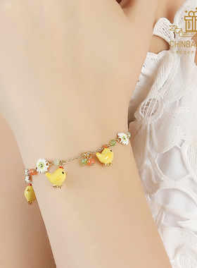 三只小黄鸡可爱珐琅彩清新手链