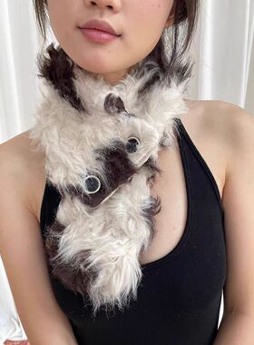 小众设计感百搭个性小羊羔毛毛围巾氛围感西部风辣妹短款围脖脖套