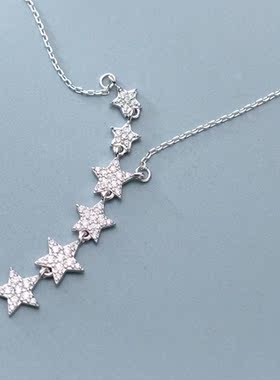 韩版镶钻五角星银项链