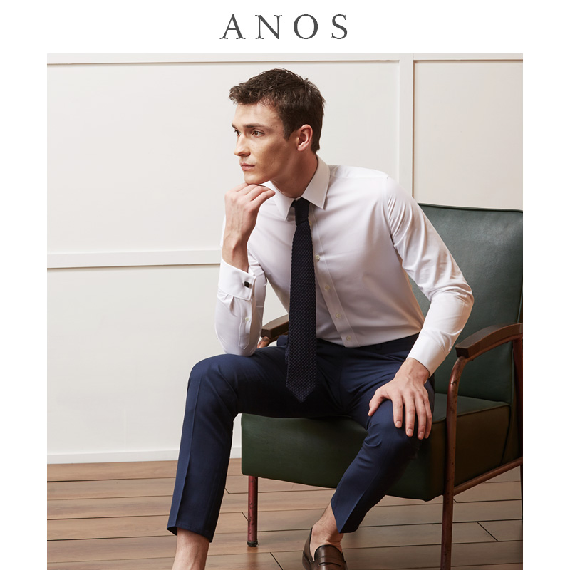 ANOS法式衬衫男长袖商务正装高端西装新郎结婚婚礼袖扣男士白衬衣 - 图1