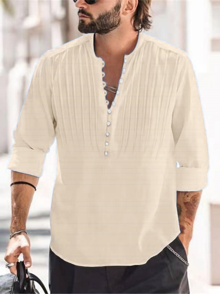 2023 Men's Cotton Hemp Casual Slim Fit Long Sleeve Shirt - 图1