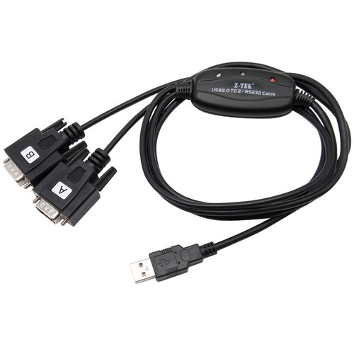 z-tek力特USB转RS232串口线2口双头DB9针COM一分二ztek多接口转换器两口同时使用英国原装进口FTDI芯片ZE537A - 图1