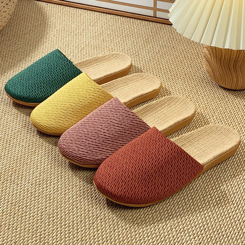 夏季情侣室内家居拖鞋女款透气防臭春秋四季家用包头男士亚麻拖鞋