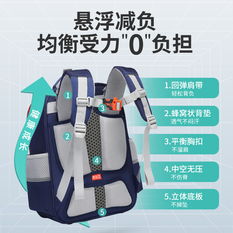 宾比2024新款小学生书包女童悬浮减负护脊男孩一二三到六年级背包