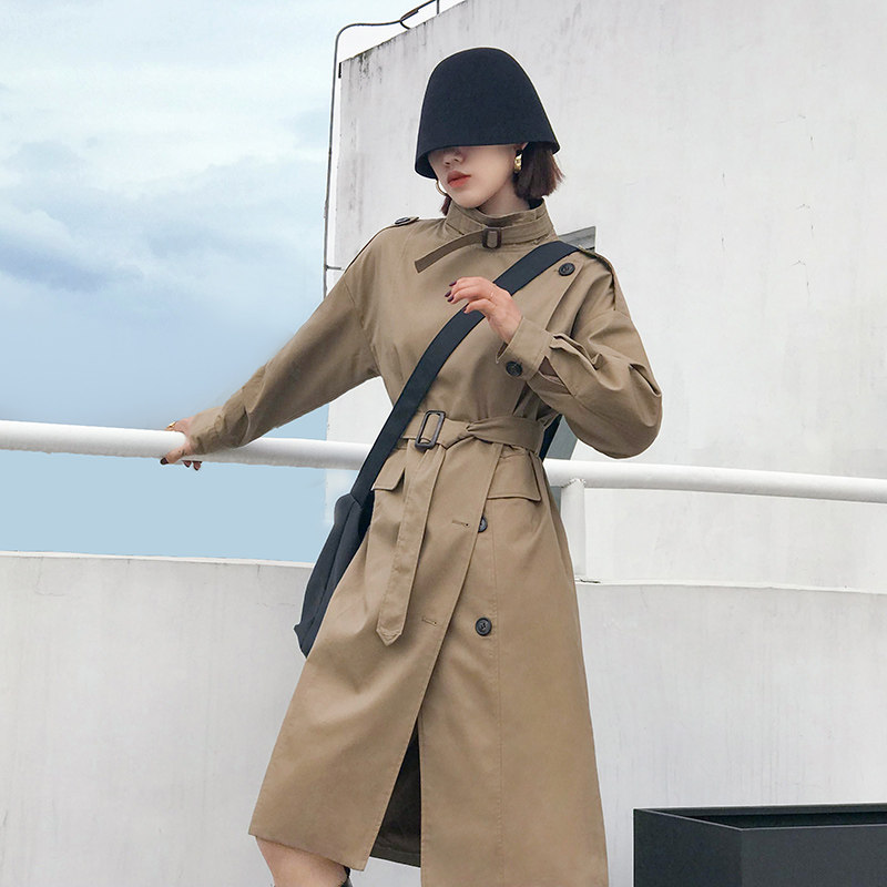 长款女外套2020春秋新款立领风衣 娇女王风衣