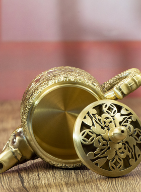 小铜记祥云茶壶黄铜仿古贡壶古风家居办公室茶具装饰中式摆件礼品