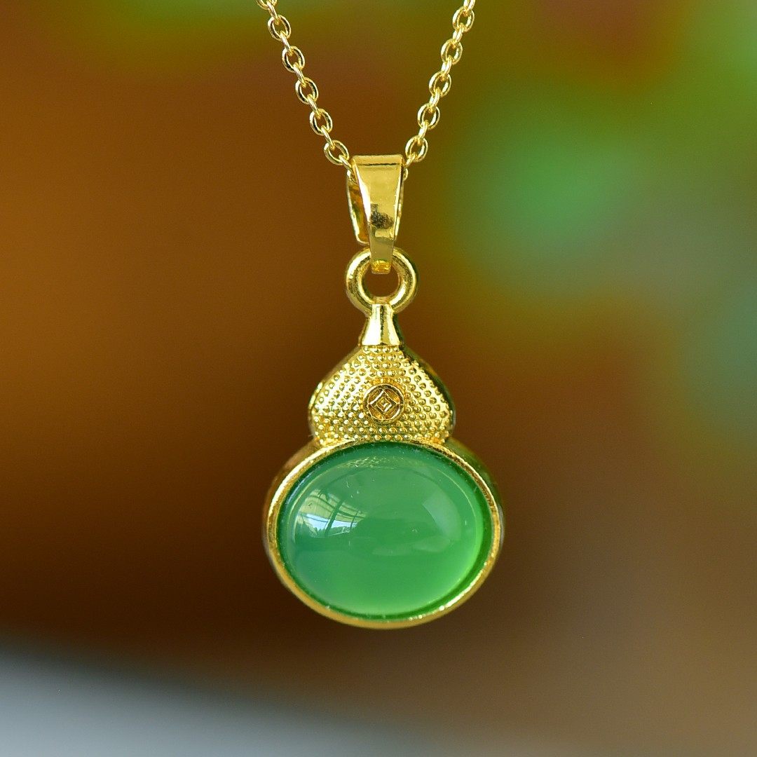 铜镶嵌绿玉髓蛋面福禄吊坠女沙金葫芦挂件仿金首饰不掉色,淘宝优惠券,粉丝福利购,淘宝优惠卷