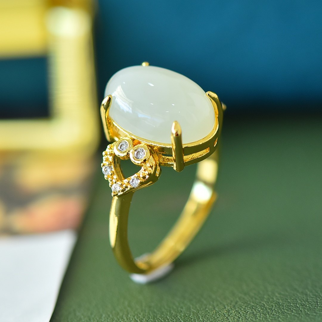 古法金和田玉白玉爱心戒指女小众设计女款时尚个性开口可调节指环,淘宝优惠券,粉丝福利购,淘宝优惠卷