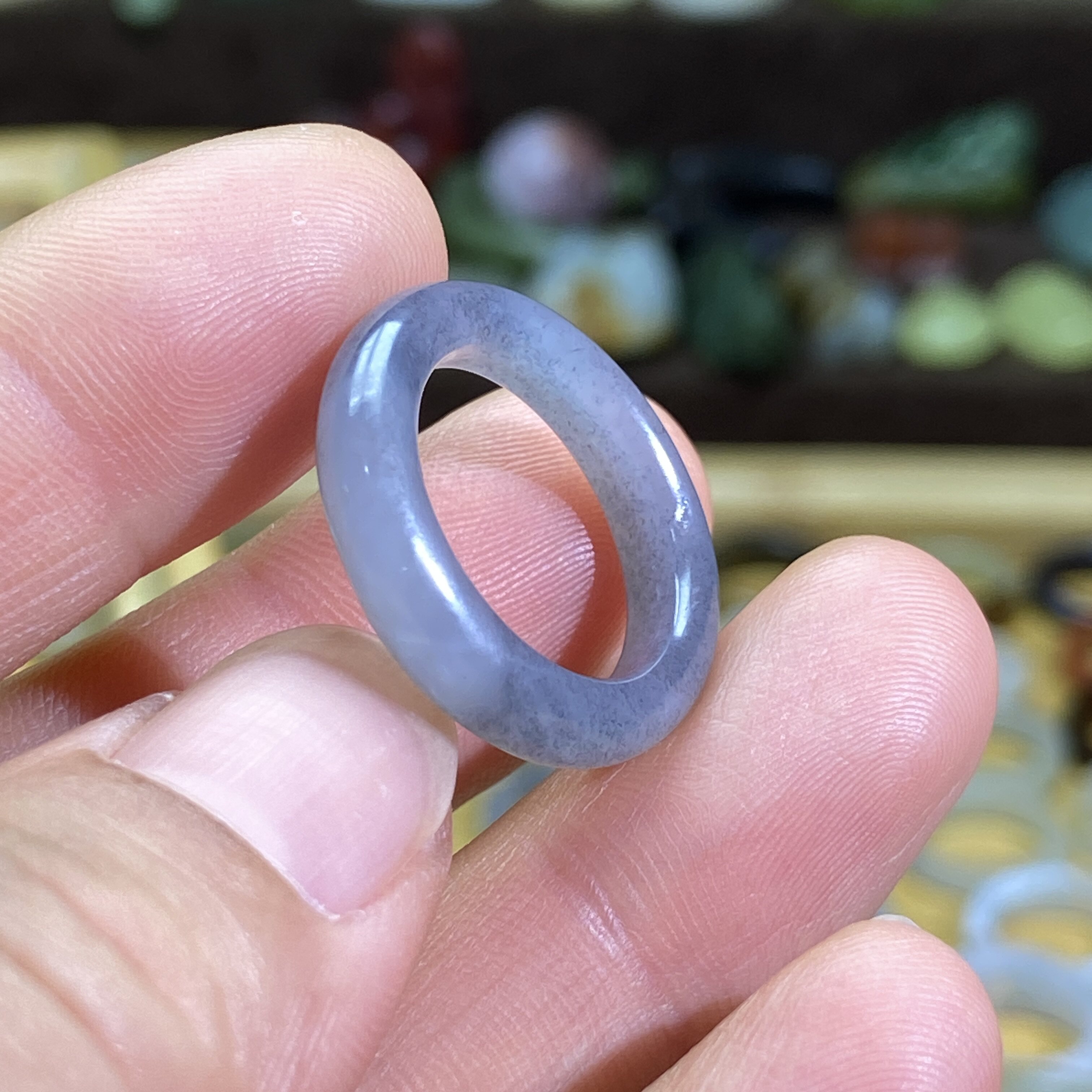 Hetian jade blue and white seed card 16 thin strips ring retro style ring circle cultural play beads running circle jade ring hanging ornament