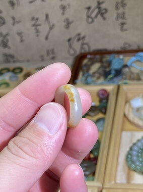 和田玉籽料随型卡15方戒指满皮洒金皮古风戒圈文玩珠串跑环玉环
