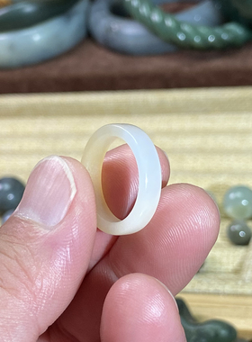 和田玉糖白玉卡16戒指半糖半白直切随型戒圈项链挂饰文玩珠串跑环