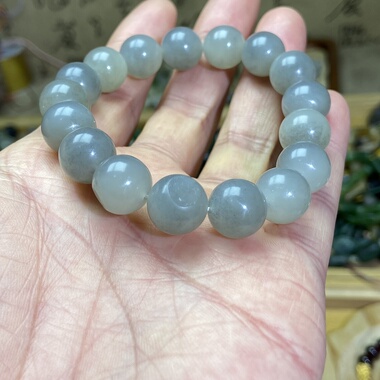 和田玉籽料卡12圆珠手串白底青花复古风单圈手链文玩珠串手饰挂饰