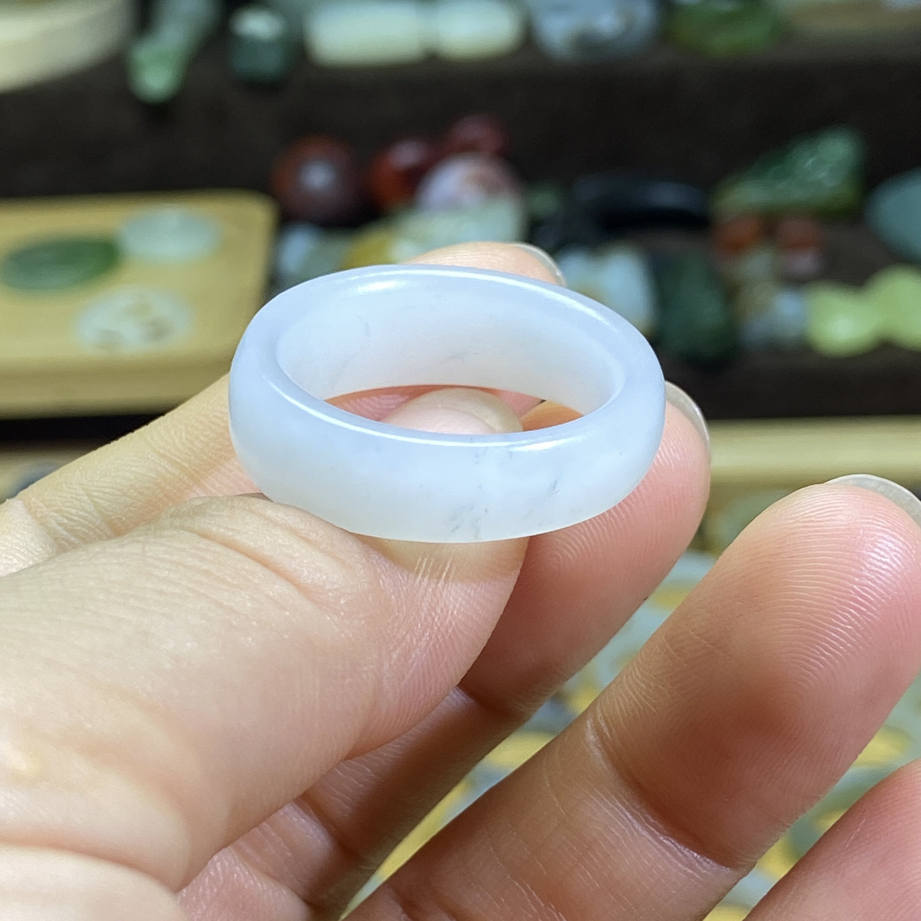 Hetian jade white jade seed material card 21 large ring ring with retro style play beads jade ring hanging ornament