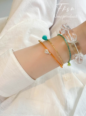 小流苏吊坠撞色管珠手链