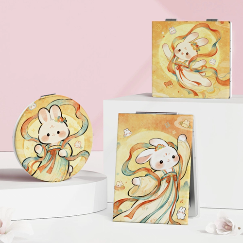 国风玉兔随身镜｜高清折叠小镜子补妆便携随身装饰软萌兔子化妆镜 - 图1