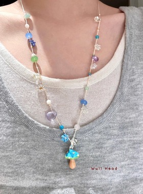 清透感琉璃蘑菇可调节绳项链