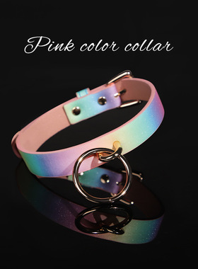 炫彩牵引项圈 另类彩虹细闪项圈链条