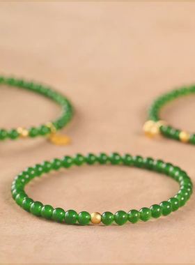 4mm极细小米珠单圈叠戴手串菠菜绿和田碧玉手链玉石手镯轻奢精致