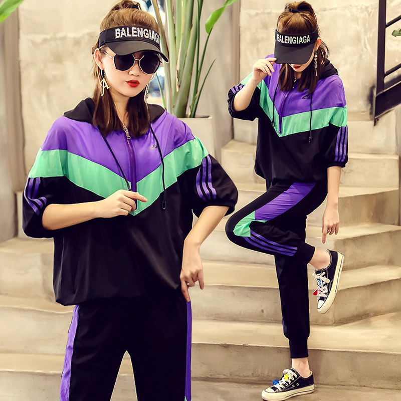 欧货休闲防晒两件套宽松女夏新卫衣 雪时力休闲运动套装