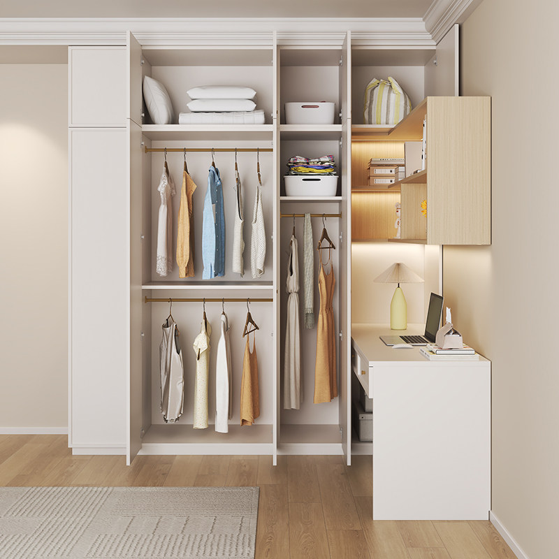 法式奶油风卧室转角衣柜带书桌一体北欧儿童学习桌书架组合收纳柜,淘宝优惠券,粉丝福利购,淘宝优惠卷