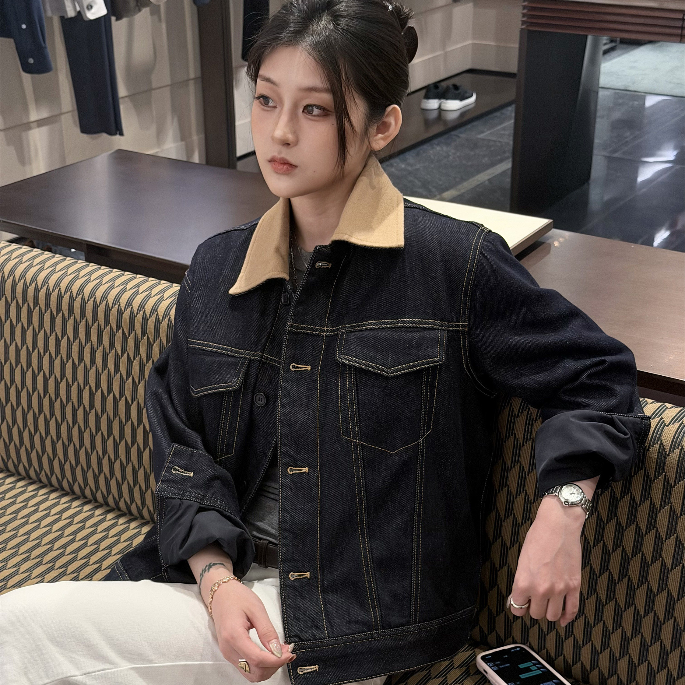 SEASON MARK美式牛仔翻领撞色外套商务休闲百搭通勤男士夹克套装,淘宝优惠券,粉丝福利购,淘宝优惠卷