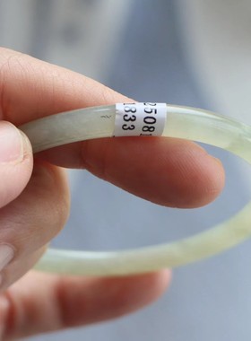 保真天然和田玉手镯54圈口证书8131833和田玉晴水色 青海料圆条