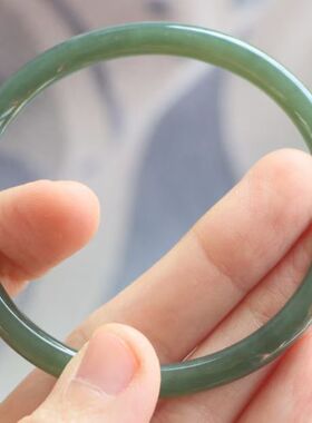 保真天然和田玉手镯60圈口证书号1282451且末蓝青糖色 新疆料圆条