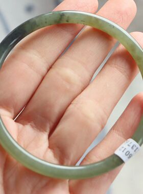 保真天然和田玉手镯62圈口证号137157且末蓝青糖色 新疆料圆条