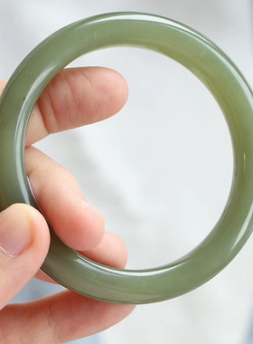 保真天然和田玉手镯圈口57和田玉湖绿色（证书编号10171157青海料