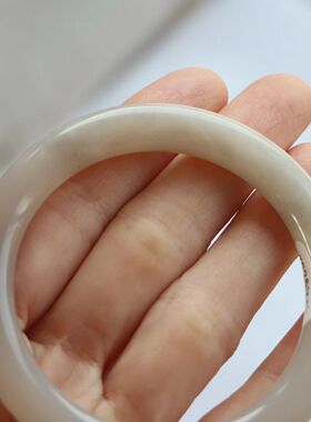 保真天然和田玉手镯53圈口证1141122和田玉藕粉烟灰色 青海料圆条