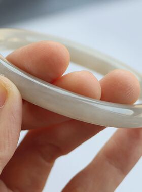 保真天然和田玉手镯57圈口证书号1141045藕粉色烟灰色 青海料圆条