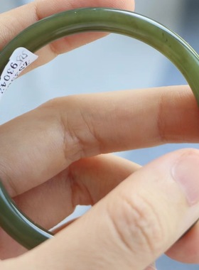 保真天然和田玉手镯52圈口证书编号5293042青绿色 青海黄口料圆条