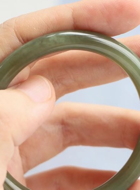 保真天然和田玉手镯52圈口证书编号5293004青绿色 青海黄口料圆条