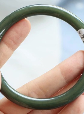 保真天然和田玉手镯62圈口证书5293025和田玉青绿色黄口料圆条