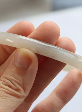 保真天然和田玉手镯57圈口证书1141006藕粉色烟灰色 青海料圆条