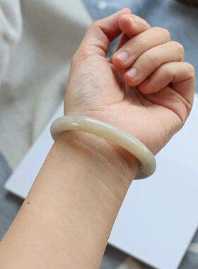 保真天然和田玉手镯54圈口证书编号1141003和田玉藕粉色烟灰色