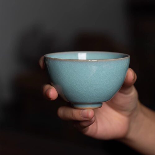 汝瓷茶杯主人杯单杯纯手工开片竹节杯郭留江汝窑汝州泡茶专用茶具 - 图1