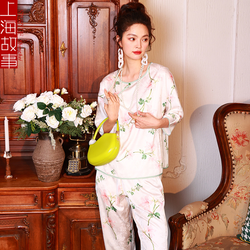 上海故事冰丝睡衣女春夏薄款2025新款汉服国风新中式套装家居睡服